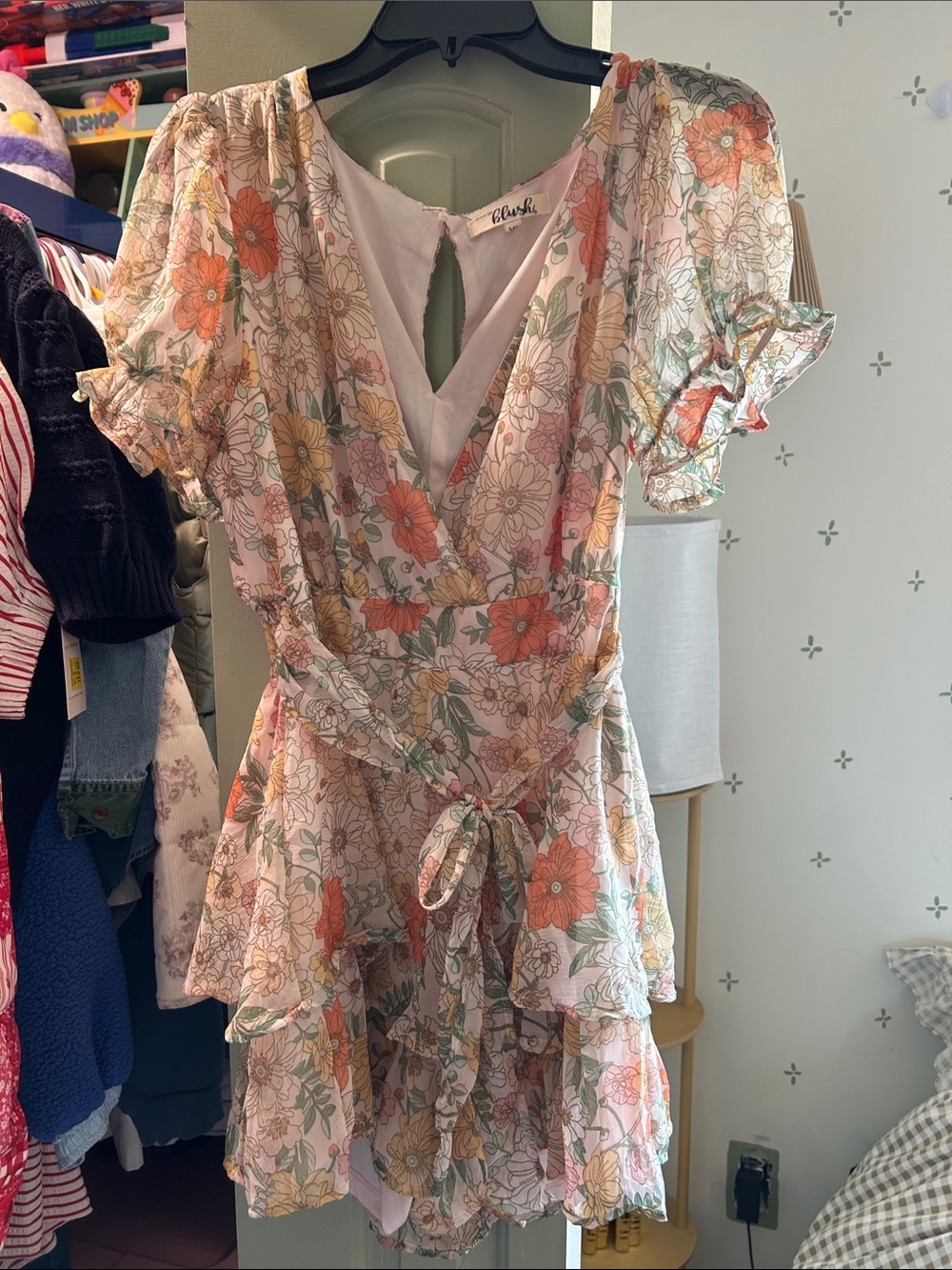 Blush Floral Tie-Waist Mini Romper — Pink & Coral